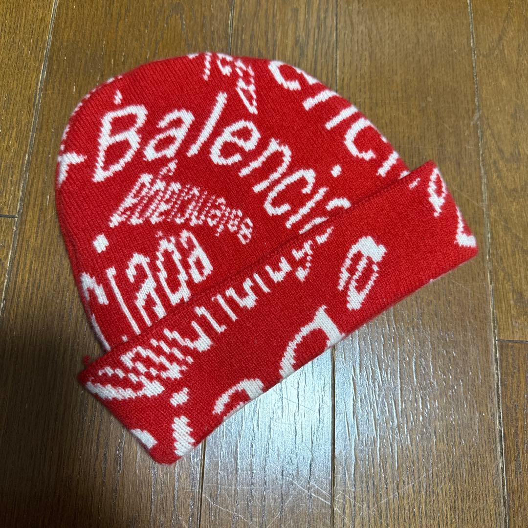 値下げ　BALENCIAGA バレンシアガ ニット帽 レッド ロゴ