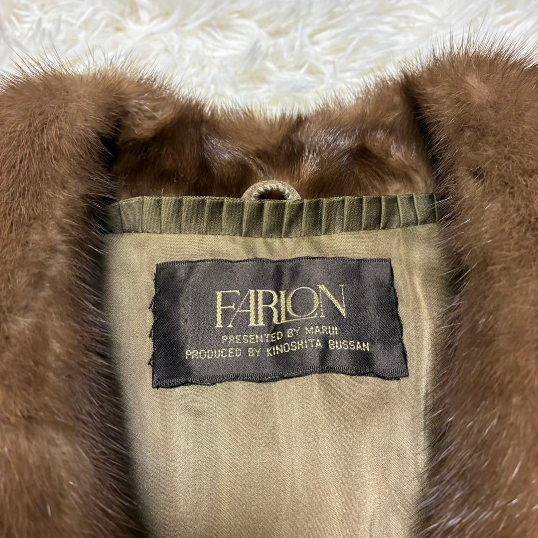 FARLON 毛皮　ファーコート　ミンク　ミドル丈　リアルファー　ブラウン