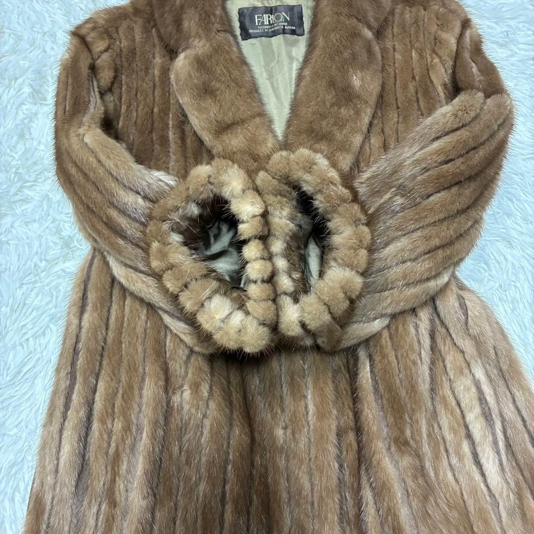 FARLON 毛皮　ファーコート　ミンク　ミドル丈　リアルファー　ブラウン