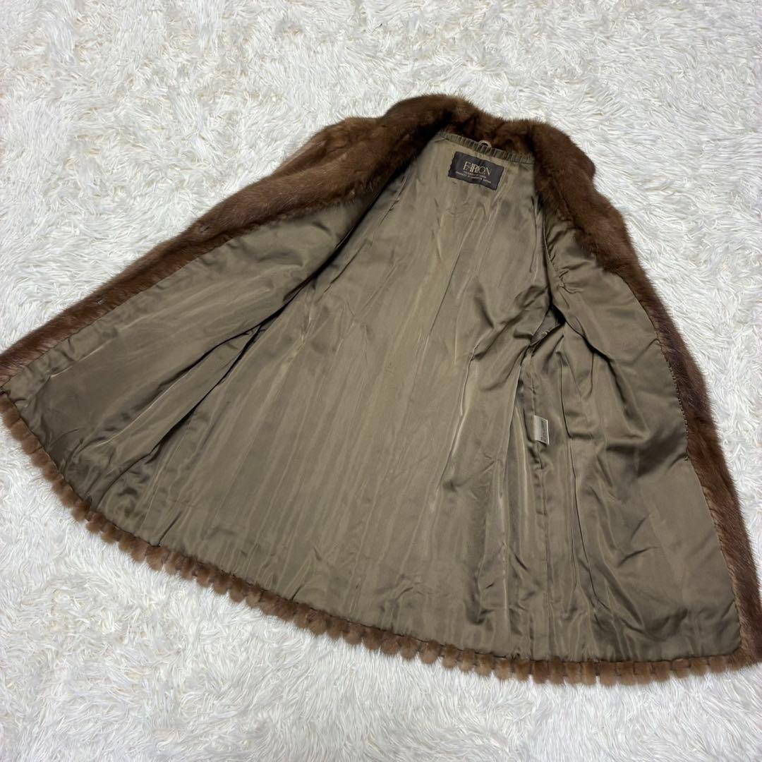 FARLON 毛皮　ファーコート　ミンク　ミドル丈　リアルファー　ブラウン