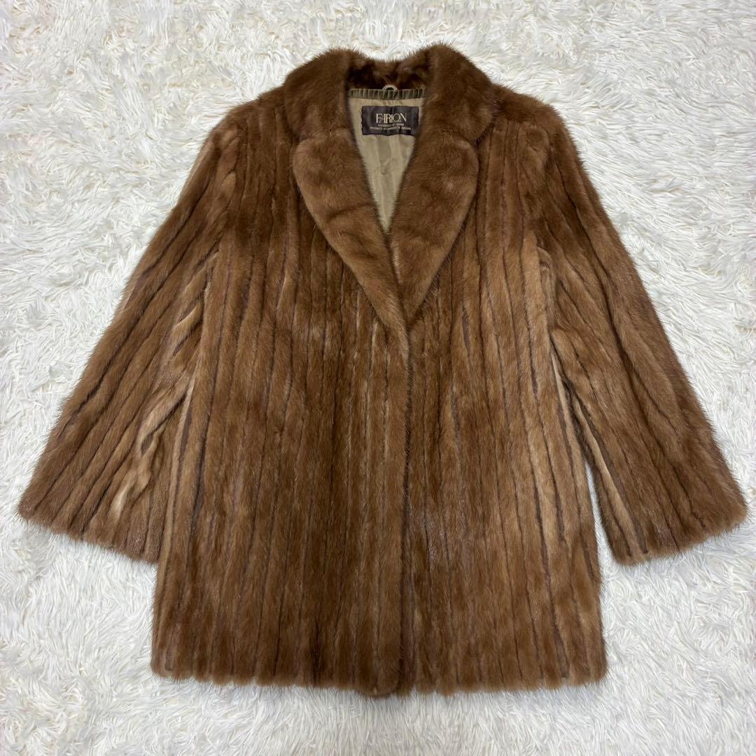 FARLON 毛皮　ファーコート　ミンク　ミドル丈　リアルファー　ブラウン