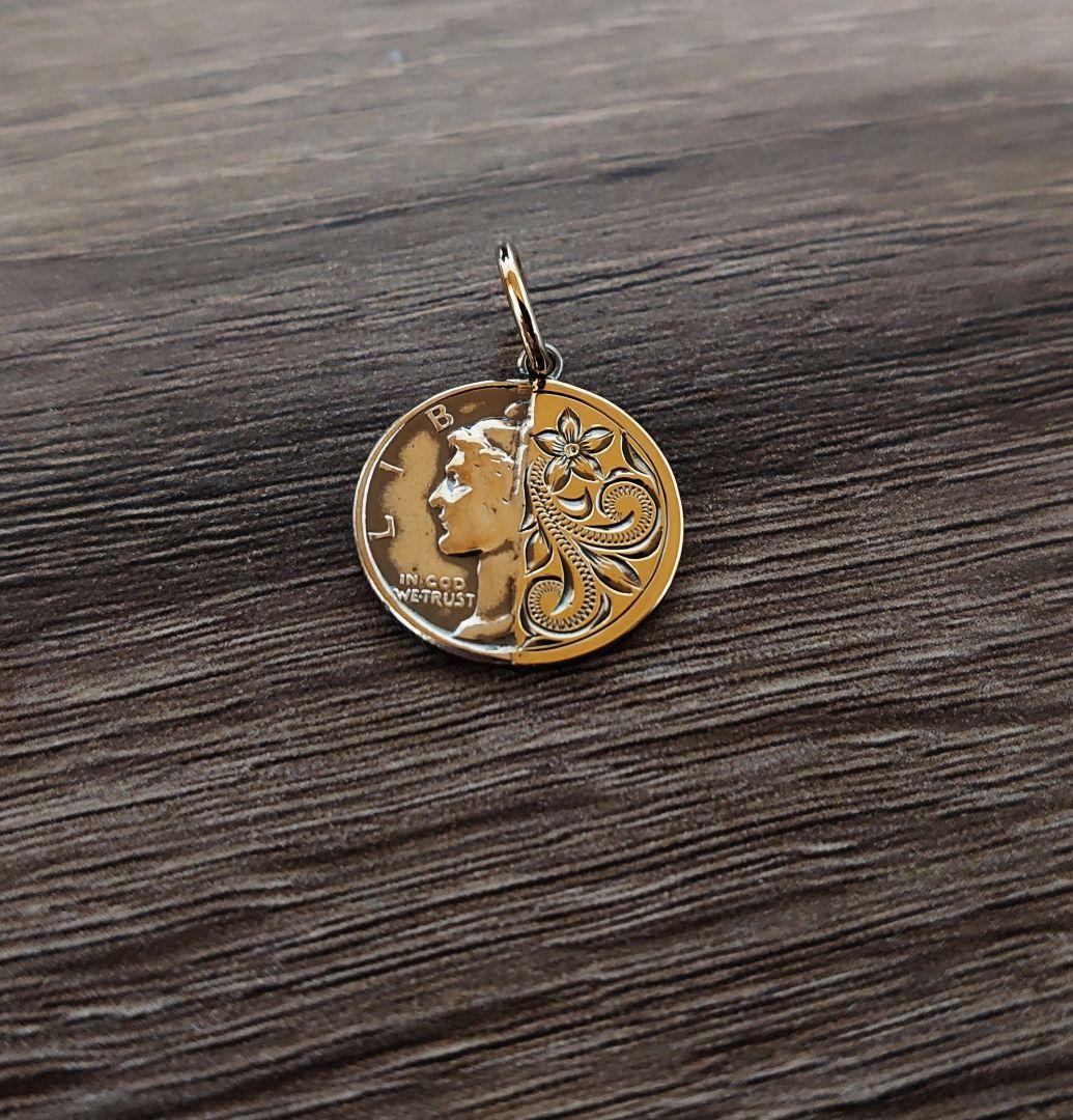 セブン送料無料Maxiマーキュリーダイムハーフカットペンダント/k14YG