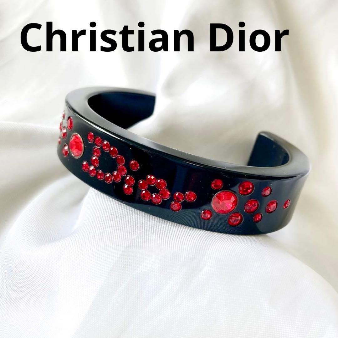 極美品　Christian Dior バングル　ロゴ　ラインストーン　人気