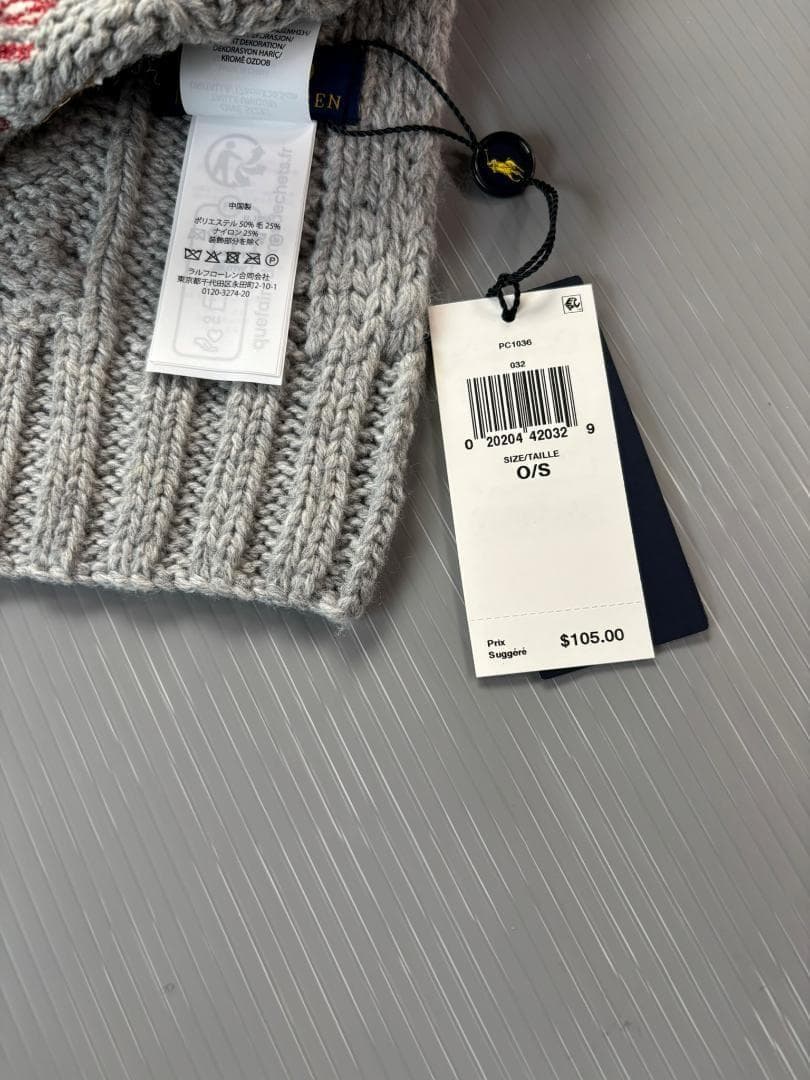 ラスト１2025定番ベア新品タグ付きラルフローレンポロベアマフラーニットグレー