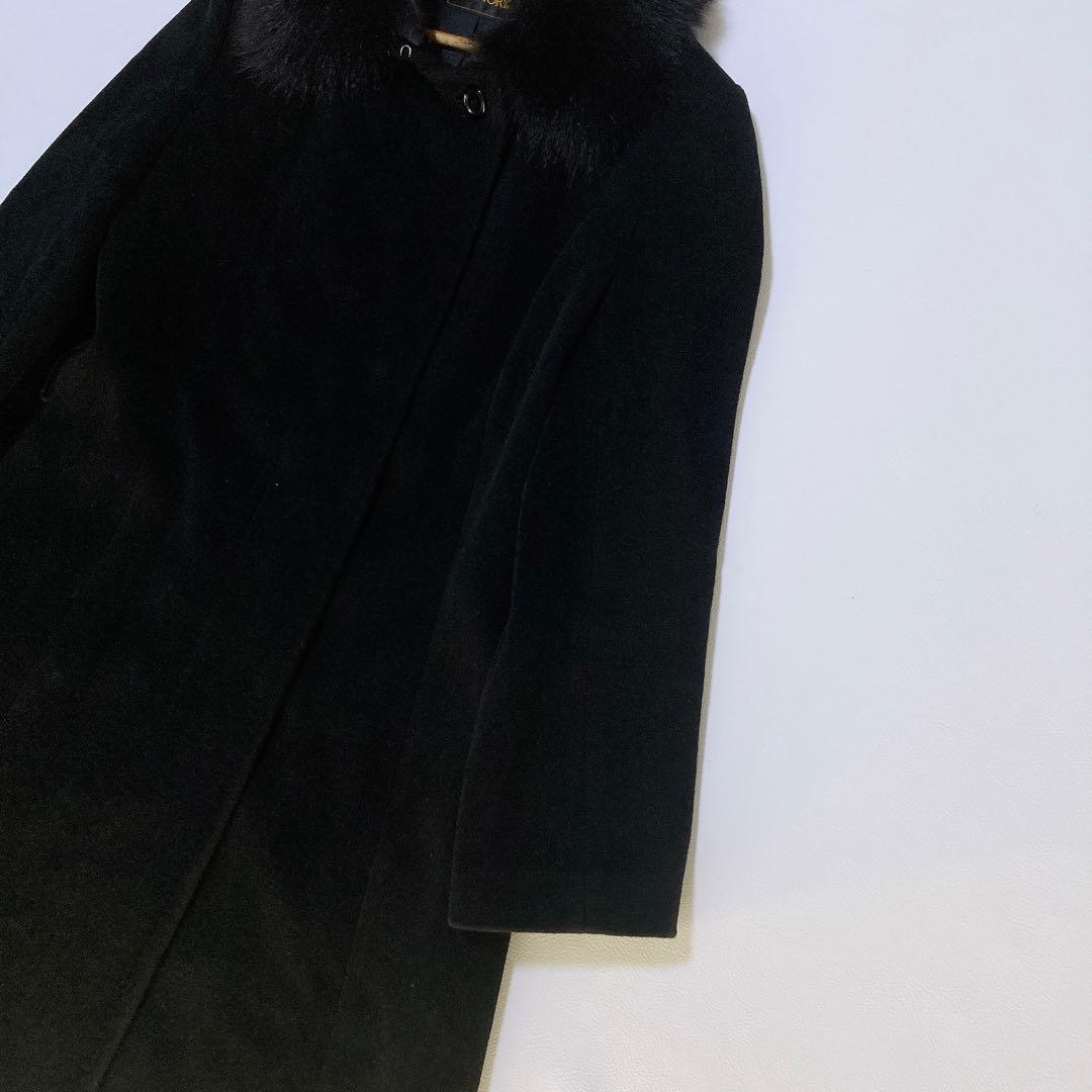 美品 MEMOEY オンワード樫山 ロングコート アンゴラ フォックス 黒 L