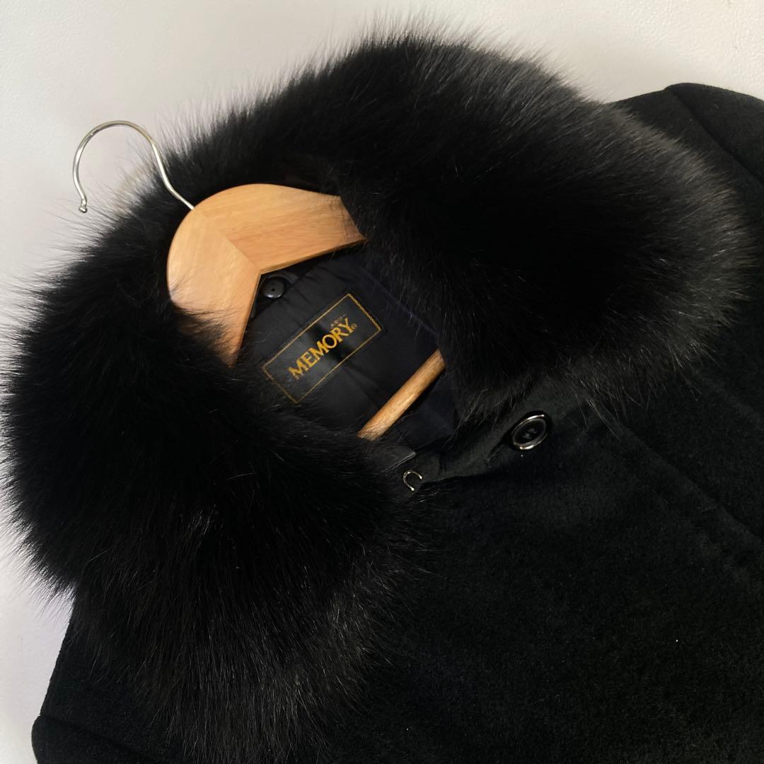 美品 MEMOEY オンワード樫山 ロングコート アンゴラ フォックス 黒 L