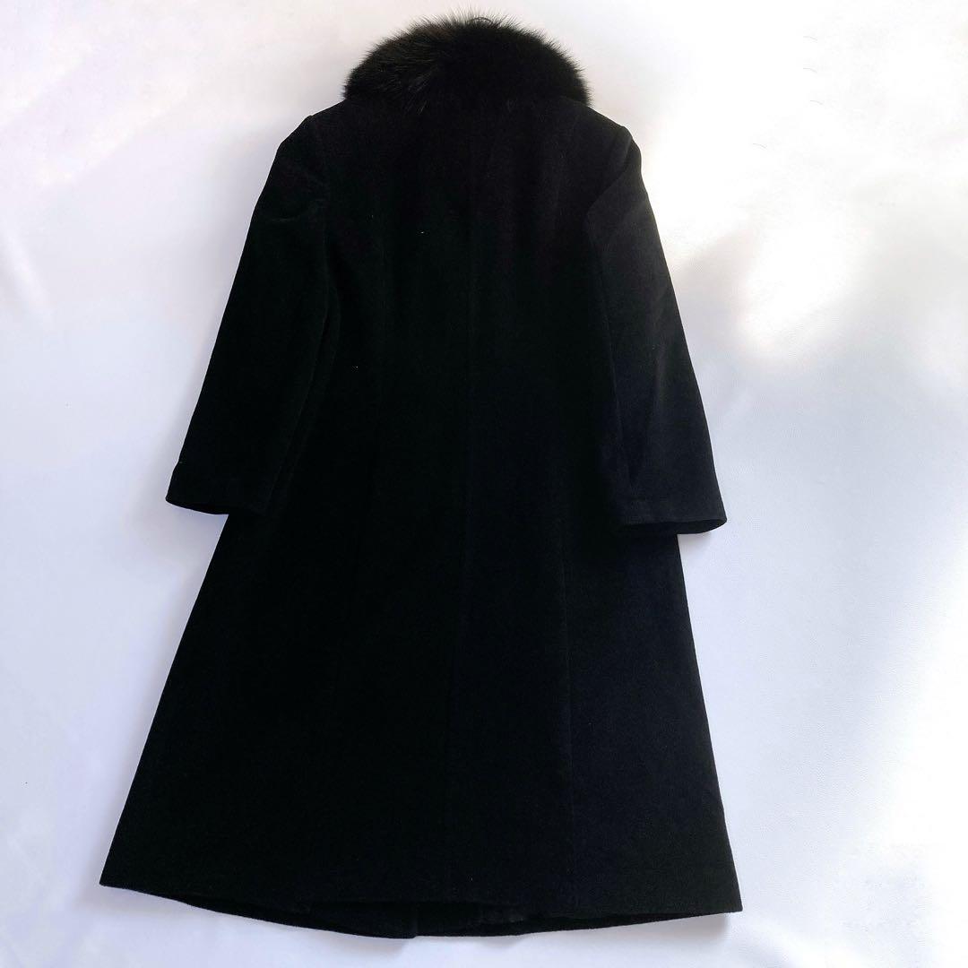美品 MEMOEY オンワード樫山 ロングコート アンゴラ フォックス 黒 L