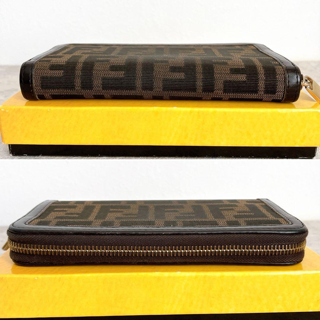 美品✨FENDI ズッカ ラウンドファスナー 長財布 キャンバス ブラウン