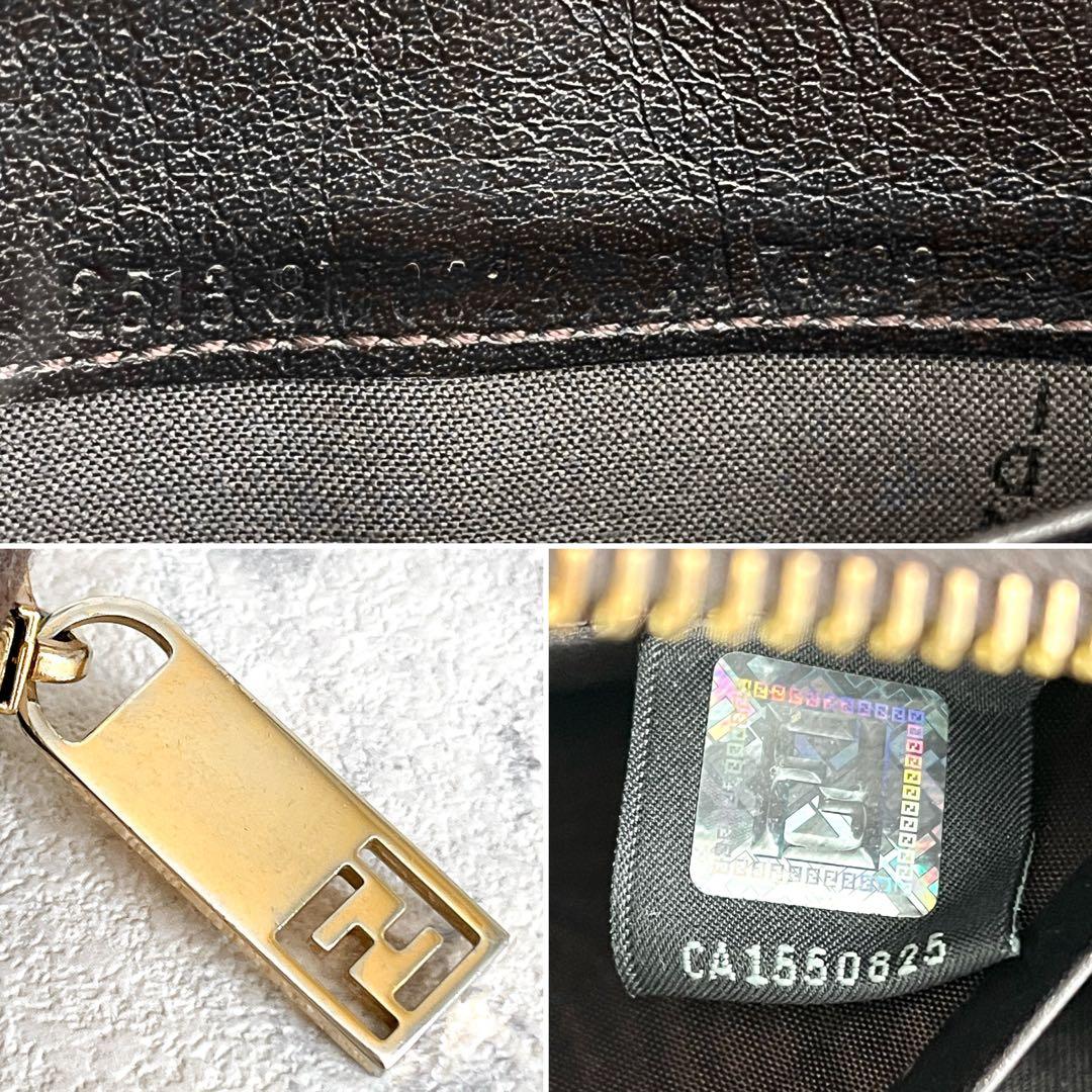 美品✨FENDI ズッカ ラウンドファスナー 長財布 キャンバス ブラウン