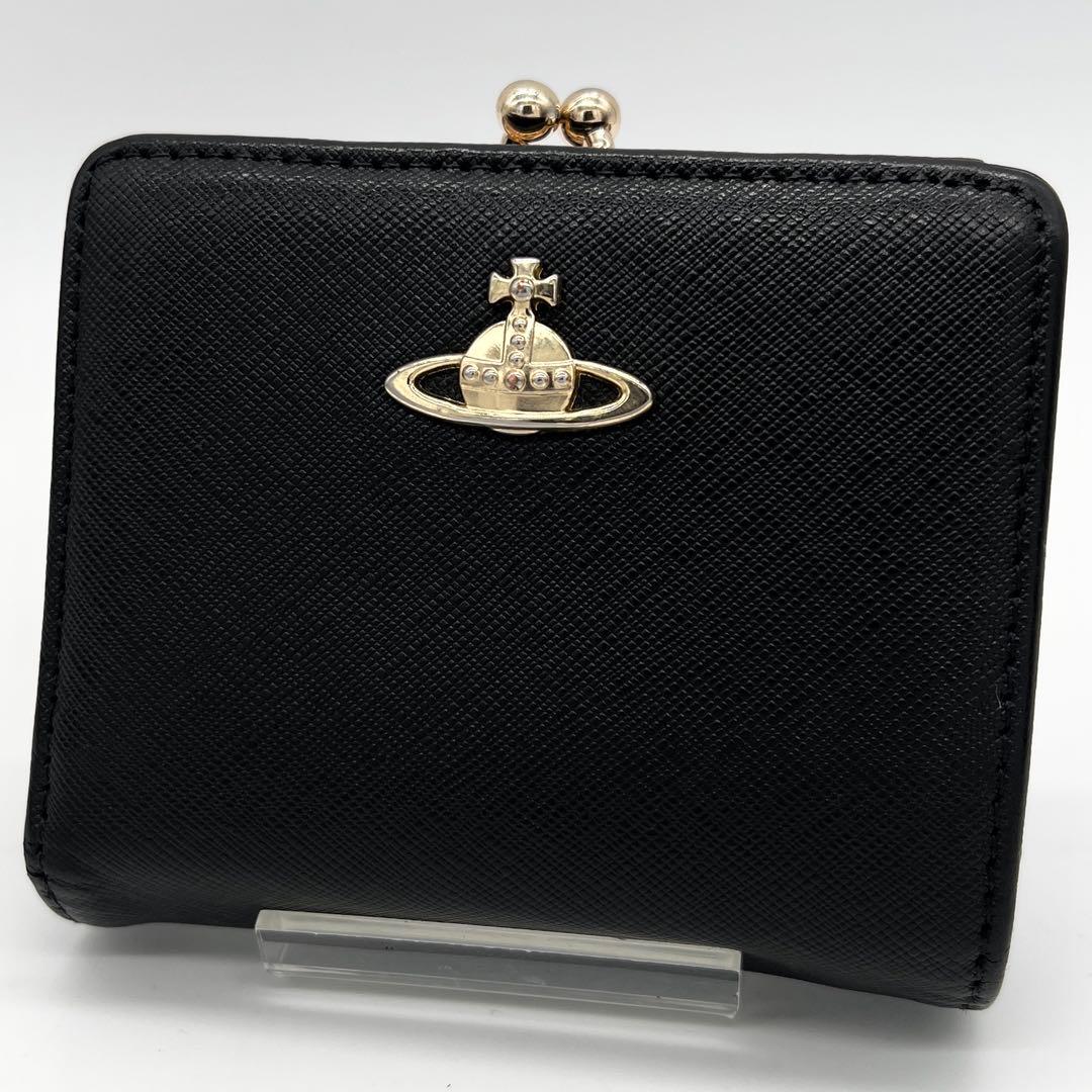 【人気✨】 ヴィヴィアン 二つ折り財布 がま口 オーブ ブラック 黒