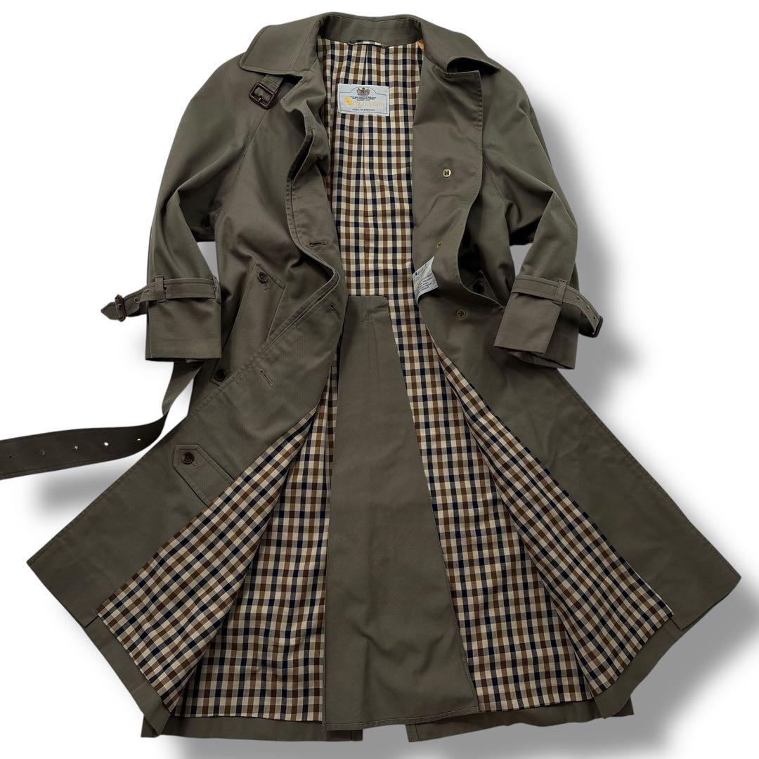 極美品】アクアスキュータム　トレンチコート　ベルト　カーキ　AQUA５　チェック