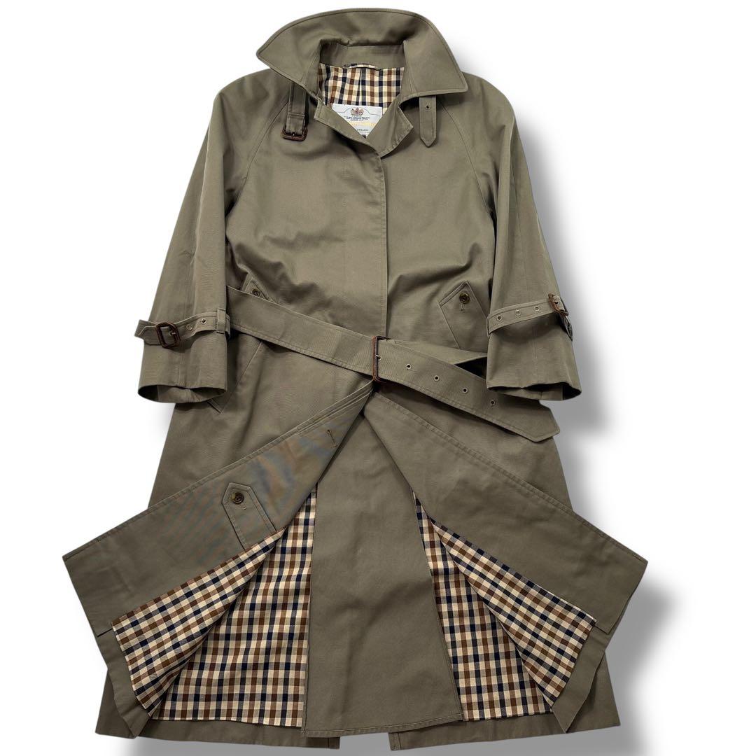 極美品】アクアスキュータム　トレンチコート　ベルト　カーキ　AQUA５　チェック