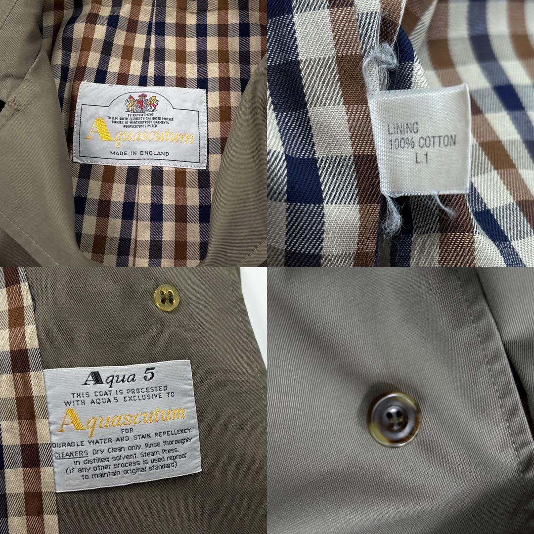 極美品】アクアスキュータム　トレンチコート　ベルト　カーキ　AQUA５　チェック