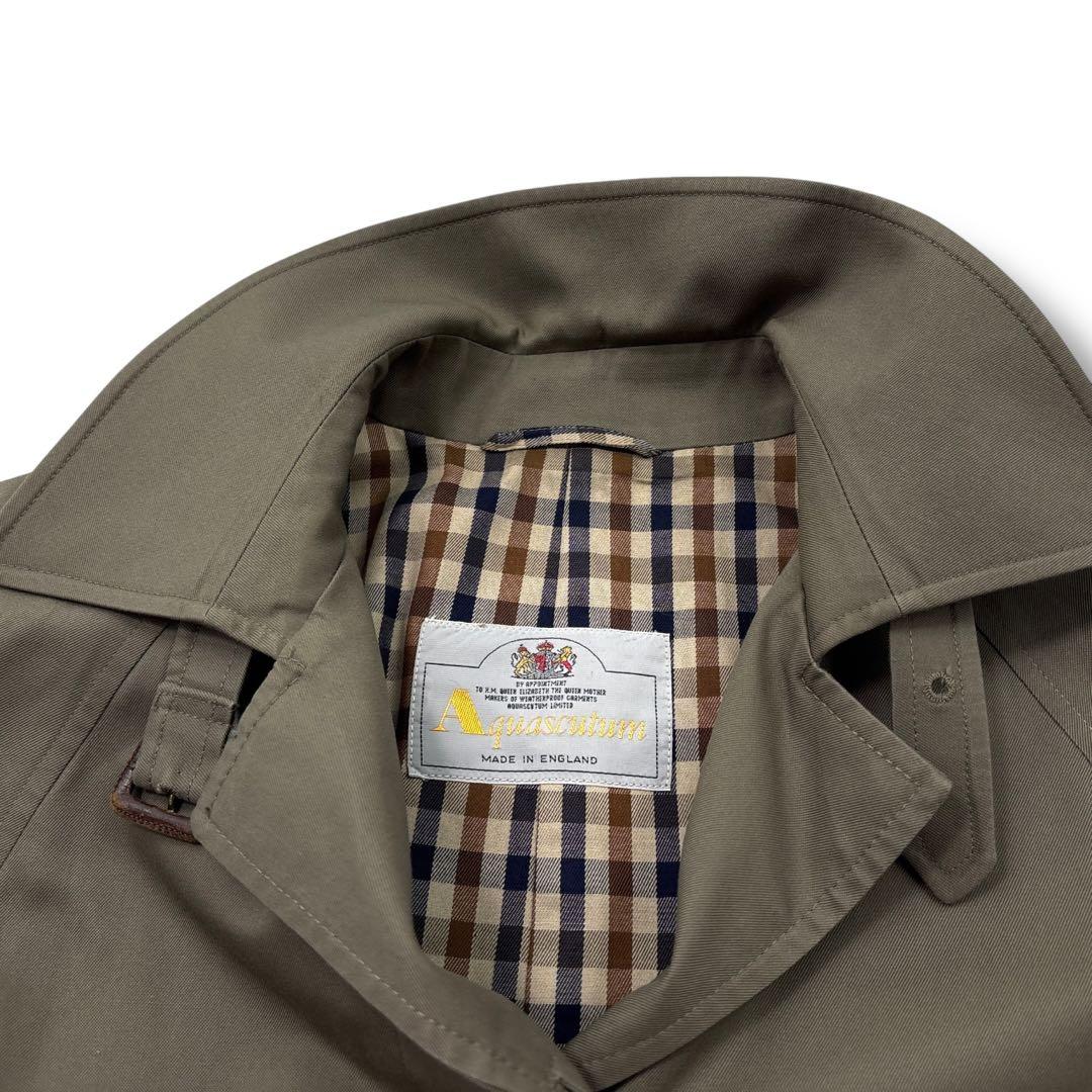 極美品】アクアスキュータム　トレンチコート　ベルト　カーキ　AQUA５　チェック