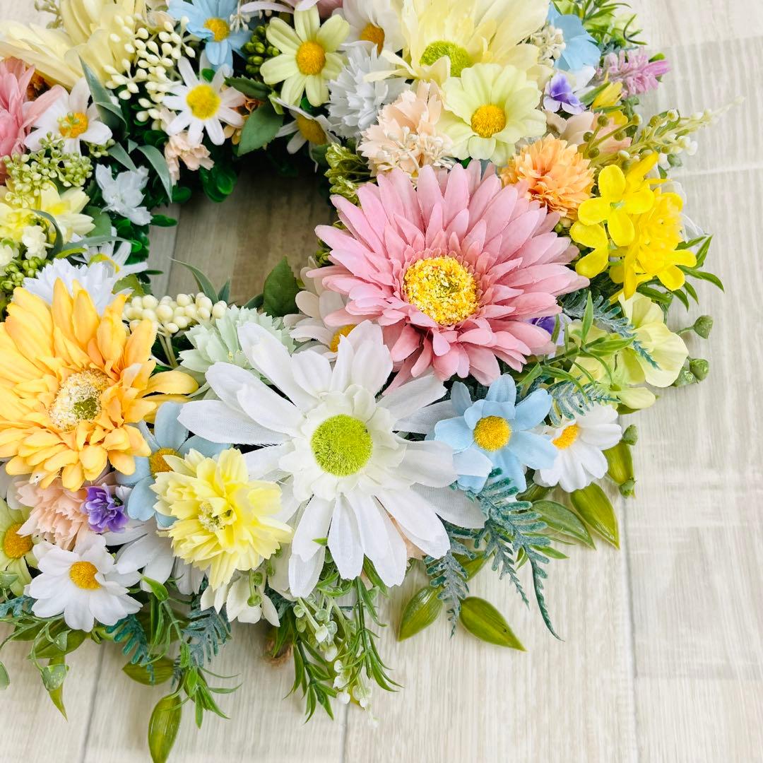 春リース 母の日 プレゼント フラワーリース 春まち パステル 特大 ガーベラ