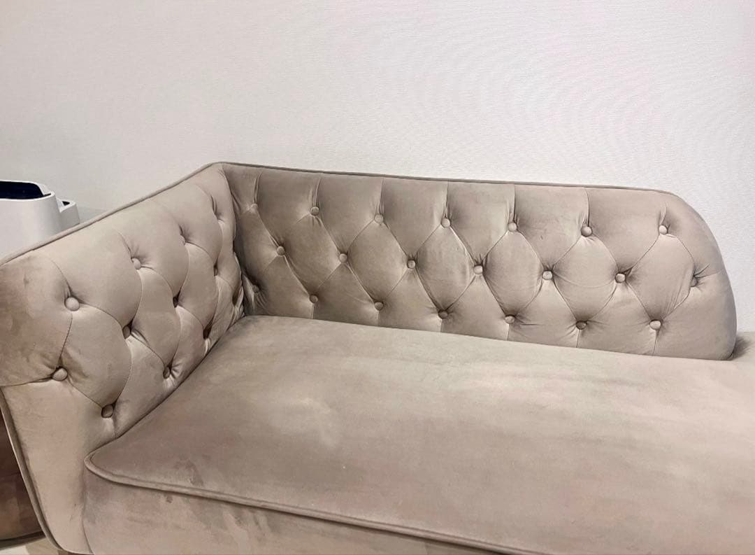 ロウヤ ソファ　2人掛けカウチソファ ベルベット調　グレー　LOWYA