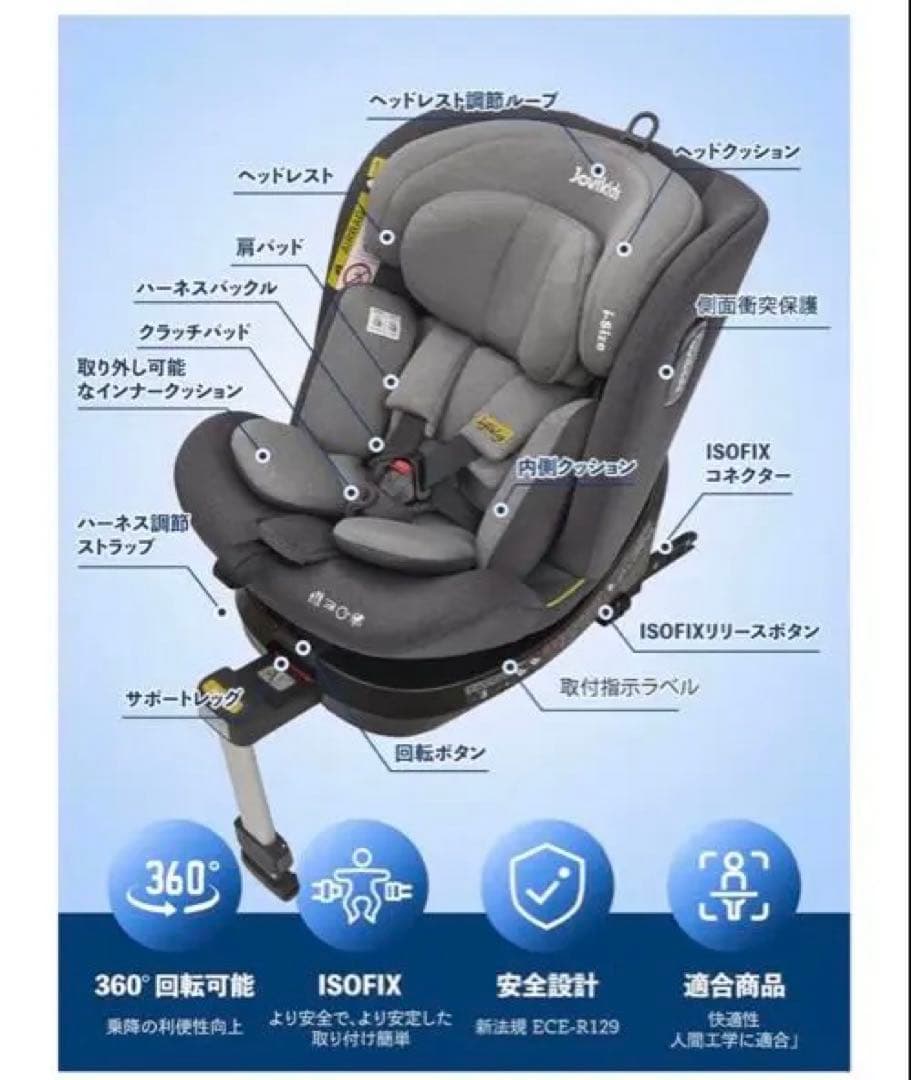 【極美品】Jovikids ISOFIX チャイルドシート 360度回転R129