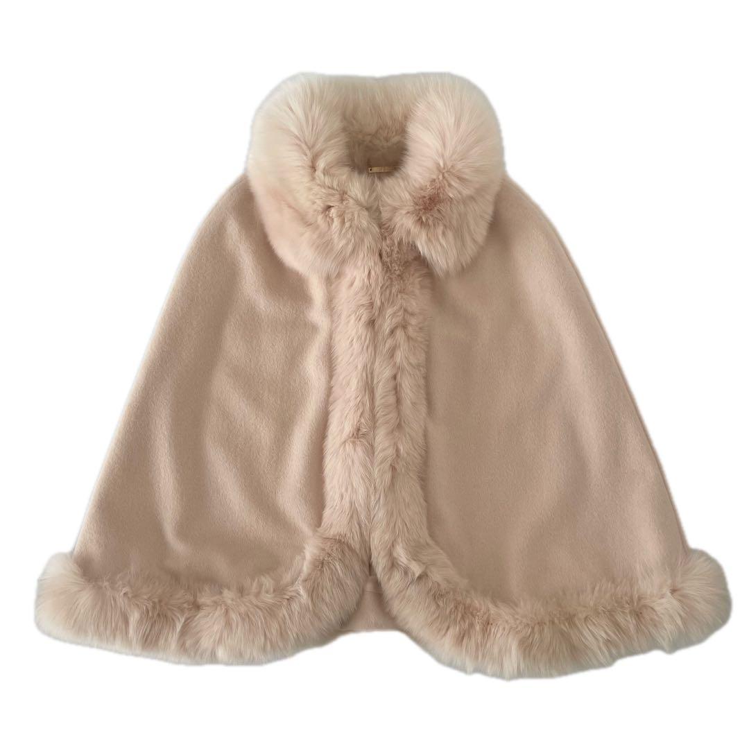 Harrods フォックスファー アンゴラウール ケープコート ポンチョ