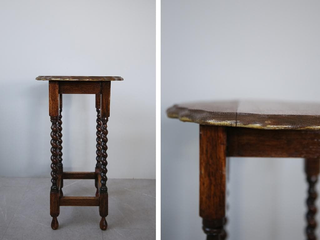 英国アンティーク木製サイドテーブル/オケージョナル机/飾り棚/花台(92-121