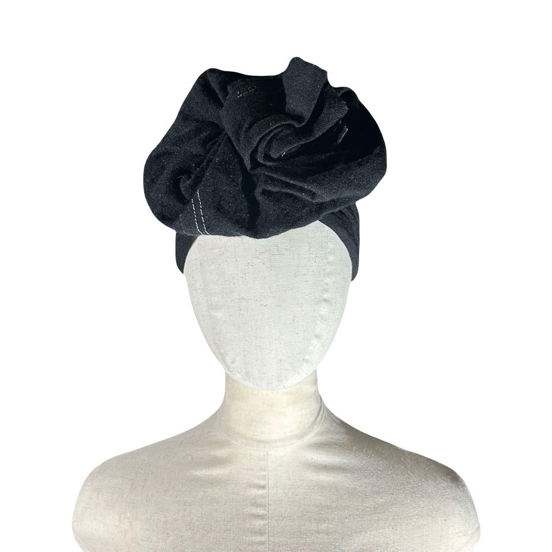 希少 80s archive 装飾デザインターバン 黒 シュシュ