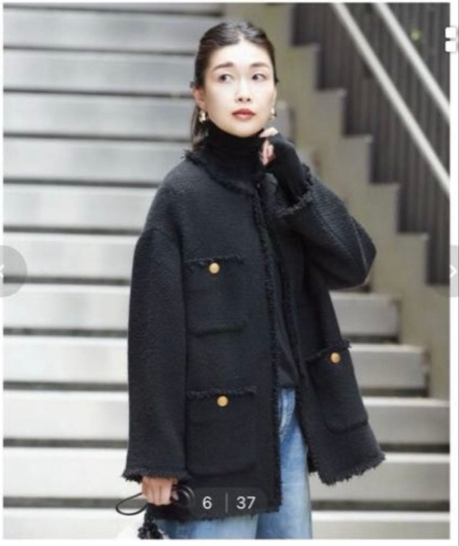 新品　L'ESSAGE GIOLICAツイードBIGジャケット　ブラック