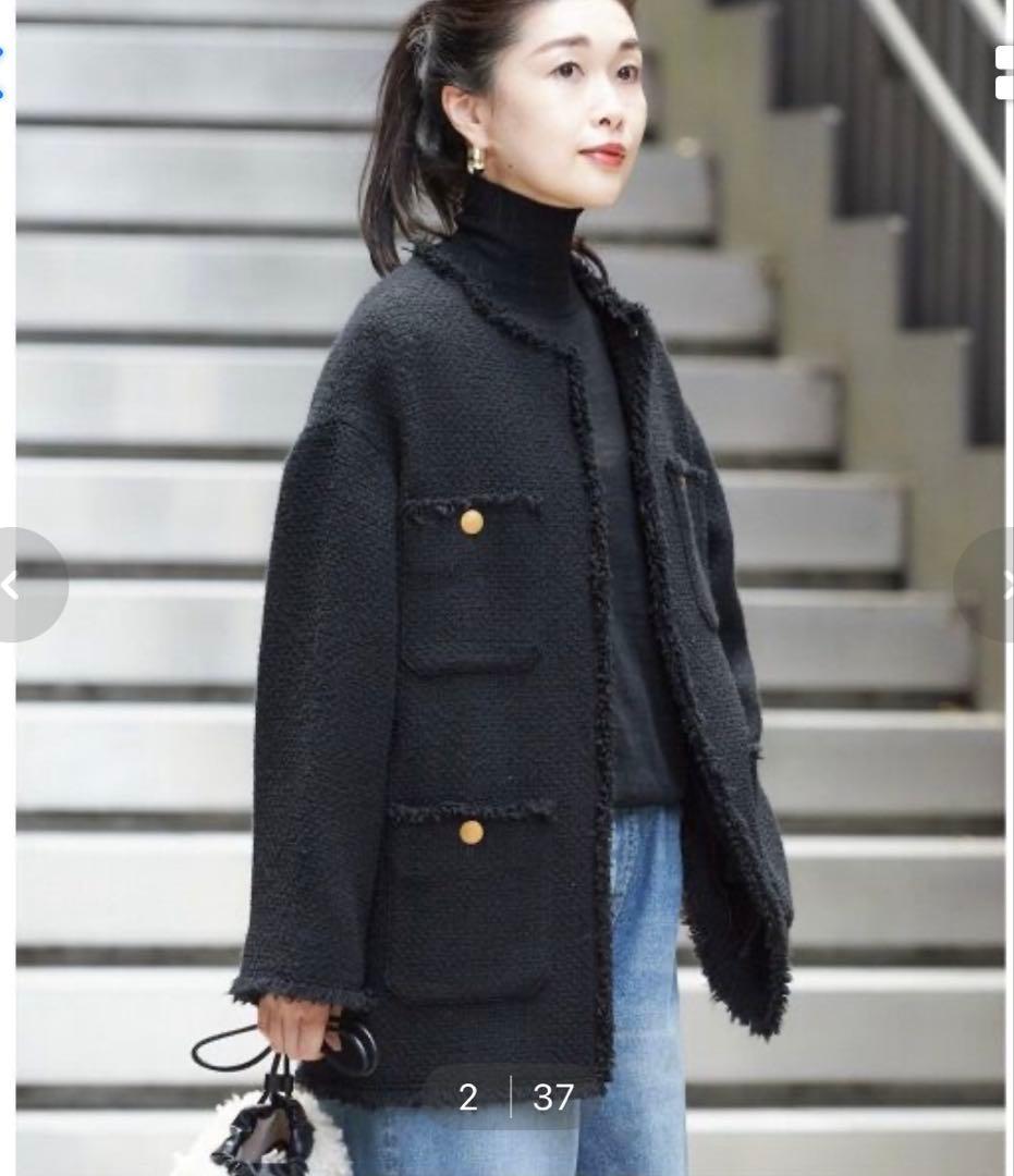 新品　L'ESSAGE GIOLICAツイードBIGジャケット　ブラック