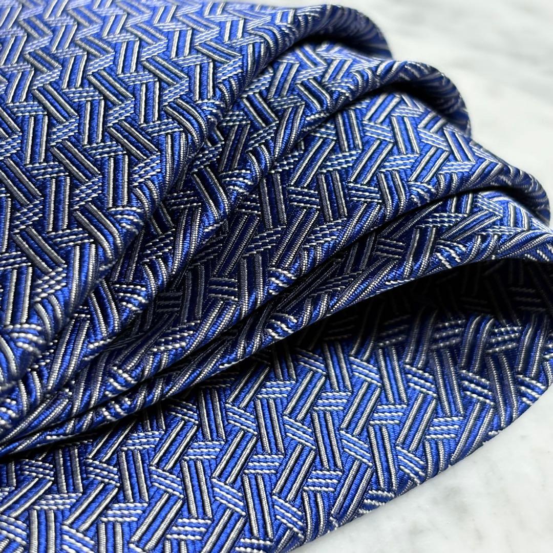 LANVIN ネクタイ ネイビー系 パターン柄 光沢