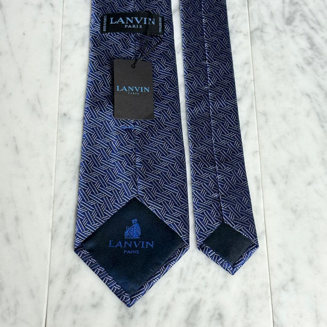 LANVIN ネクタイ ネイビー系 パターン柄 光沢