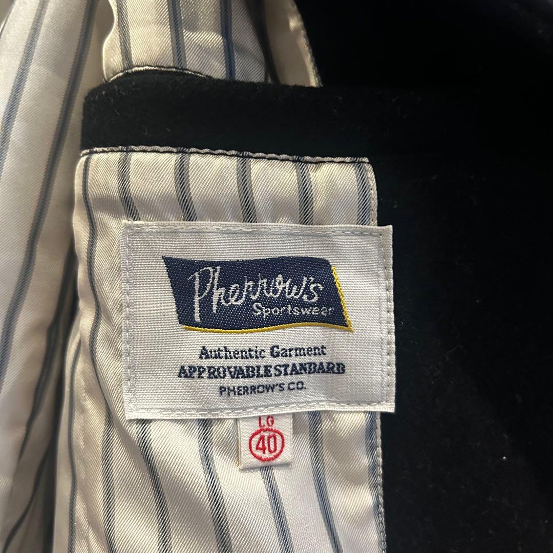 Pherrow's フェローズ ピーコート Lウール　黒　ダブル　レザー　短丈