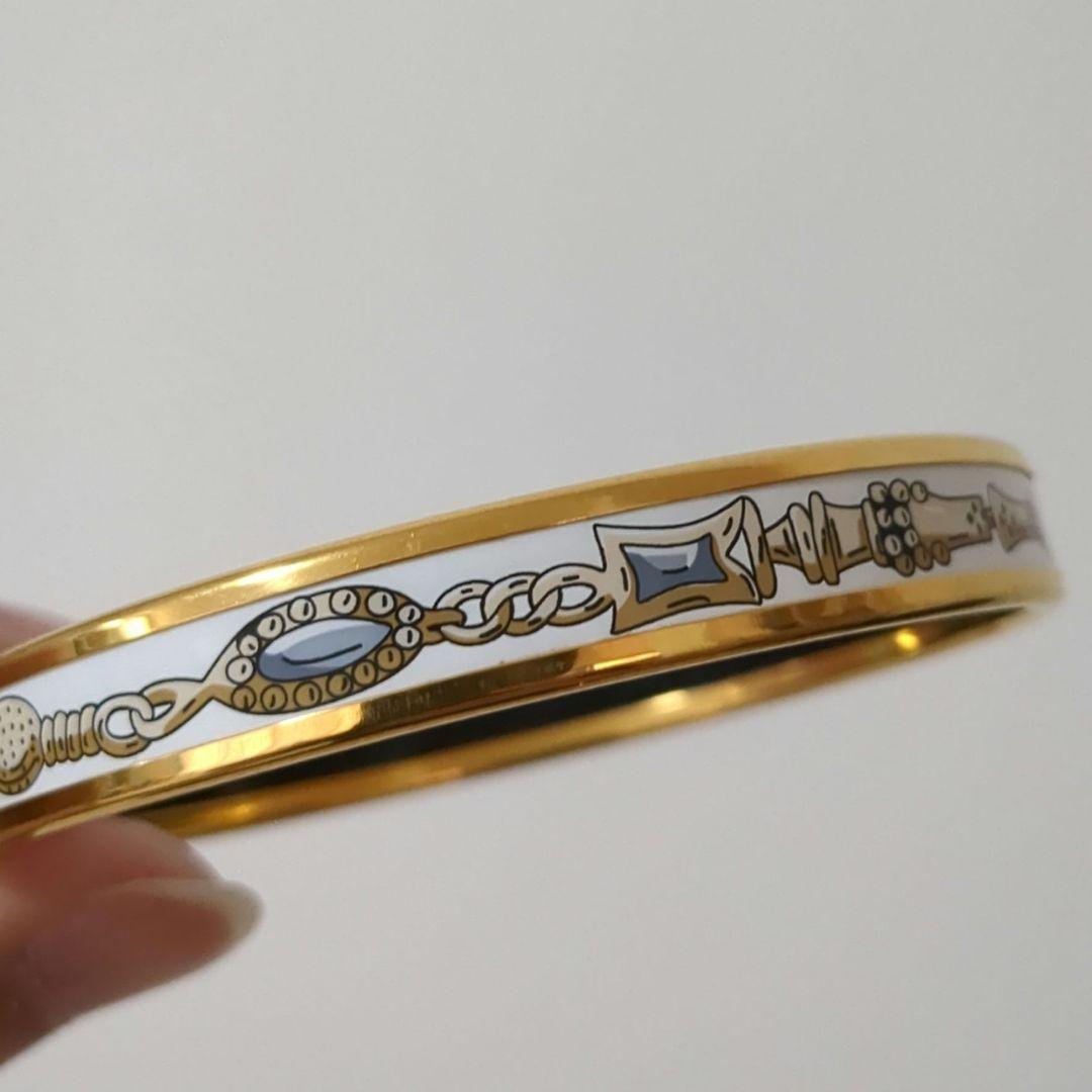 HERMES エマイユ バングル ブレスレット エルメス ゴールド　ホワイト