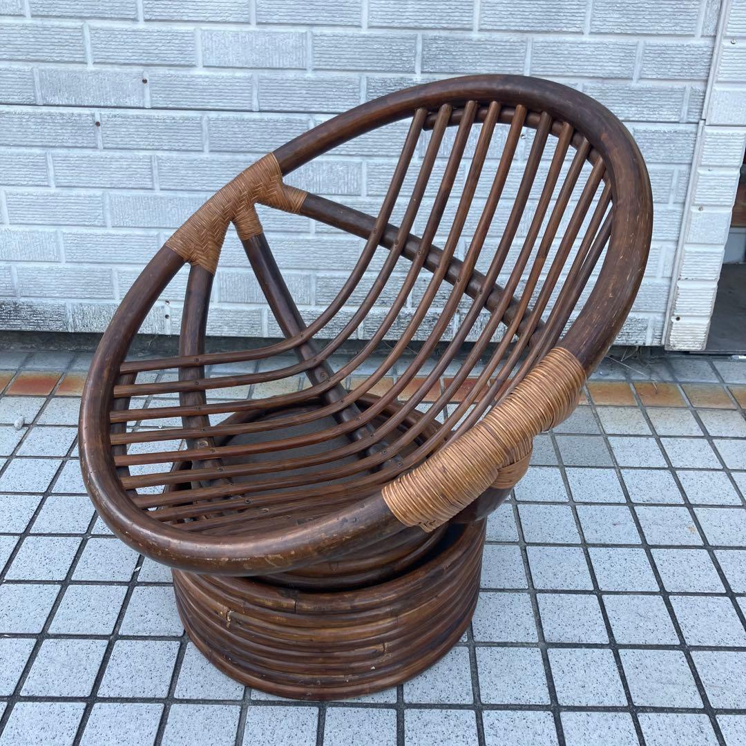 ①アジアンレトロ 回転式ラタンチェア ラウンドソファ エッグチェア アームチェア