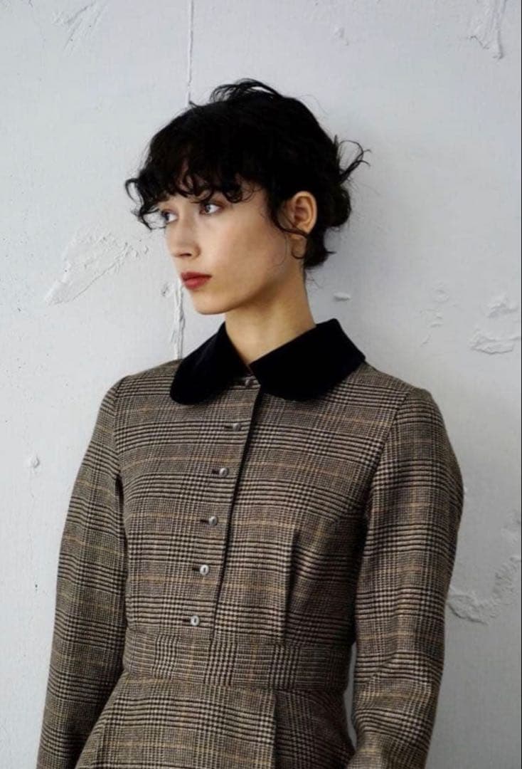 foufou グレンチェック ラウンドカラーワンピース