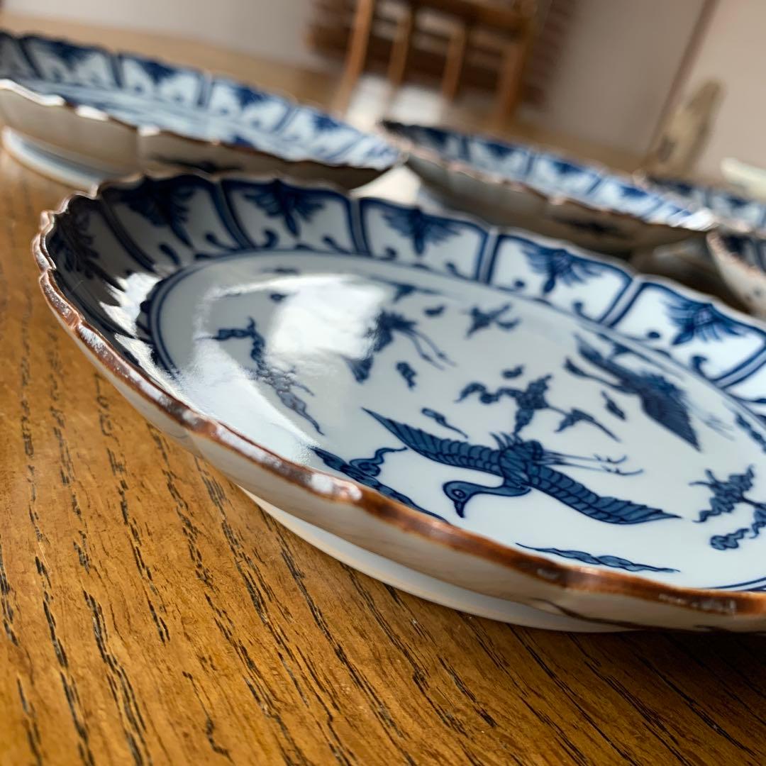 源右衛門　有田焼　古伊万里　吉祥柄　雲鶴　染付　銘々皿5枚　新品未使用品