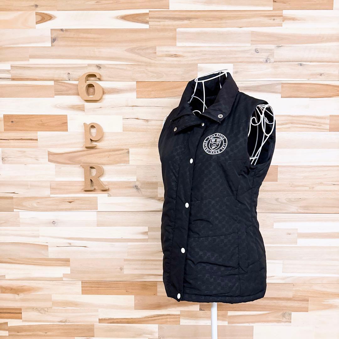 【フィラゴルフ】キルティング 中綿ベスト 総柄 ハイネック ゴルフ M 黒×白