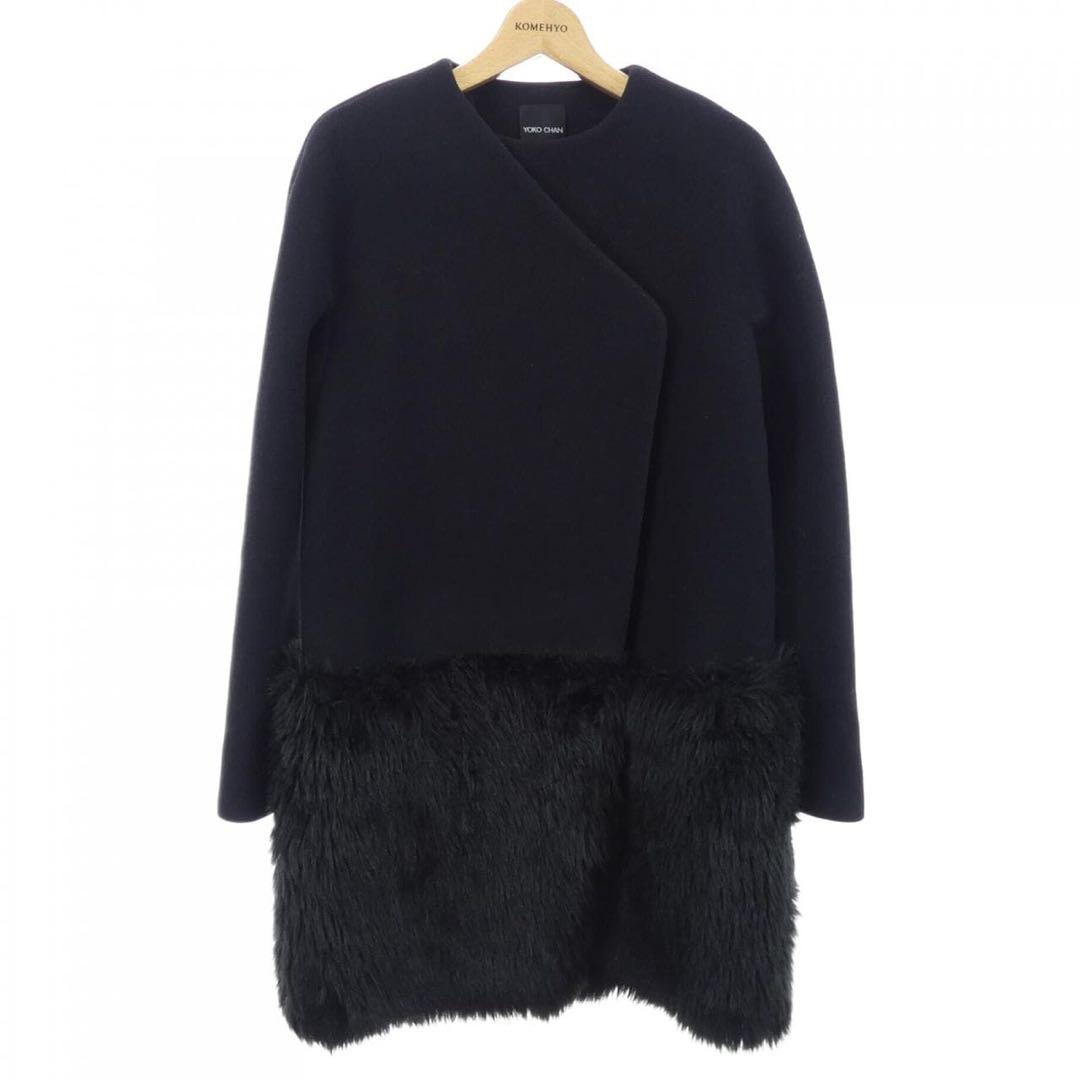 YOKO CHAN ファー付き ラップスタイル ロングコート 38