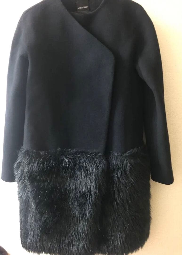 YOKO CHAN ファー付き ラップスタイル ロングコート 38