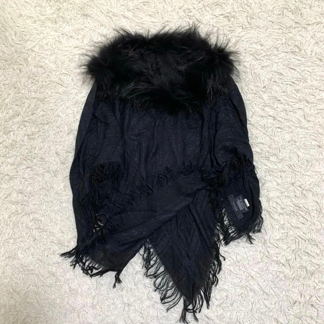 14823グッチ GG柄 ウール シルク フォックスファー ポンチョ ラメ