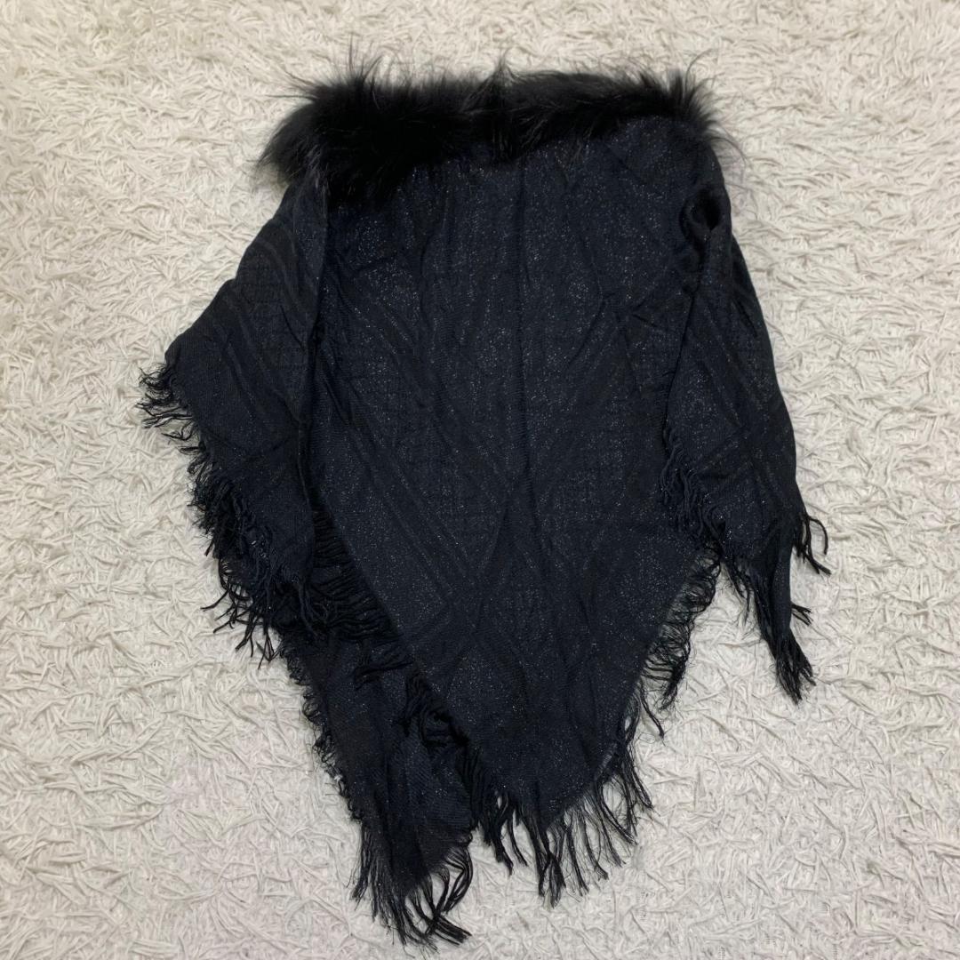 14823グッチ GG柄 ウール シルク フォックスファー ポンチョ ラメ