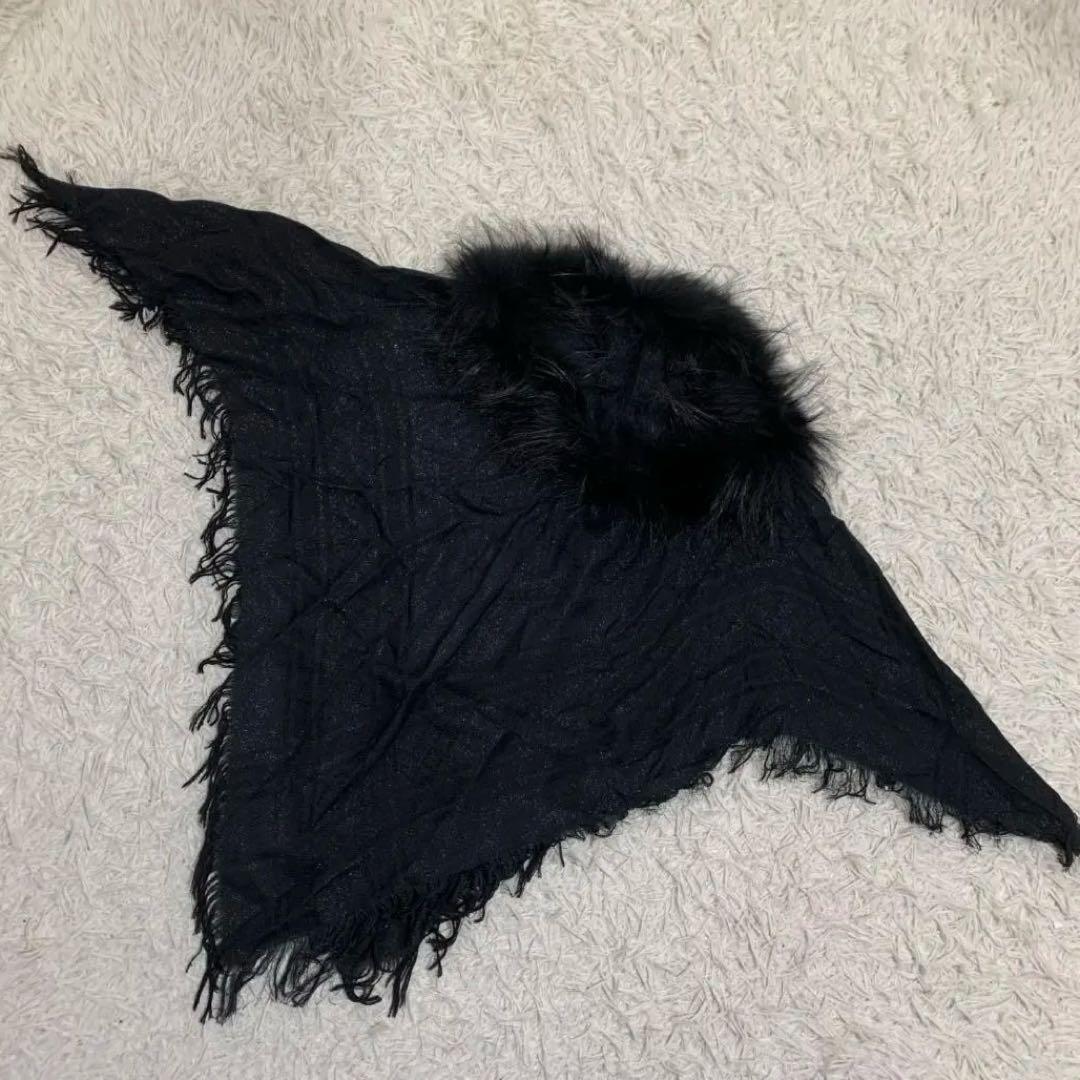 14823グッチ GG柄 ウール シルク フォックスファー ポンチョ ラメ