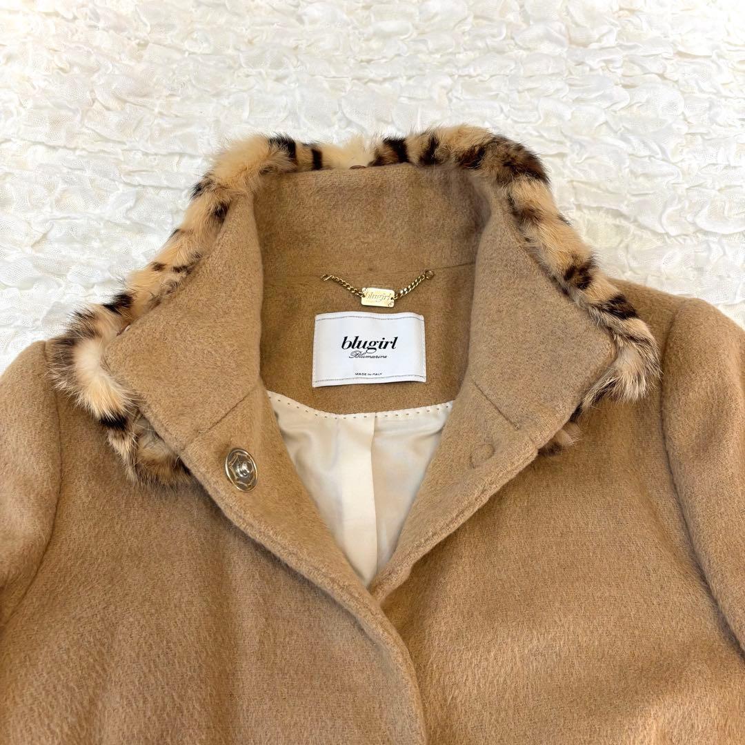 ブルーガール レオパード コート ラビット ファー blugirl ミドル丈 S