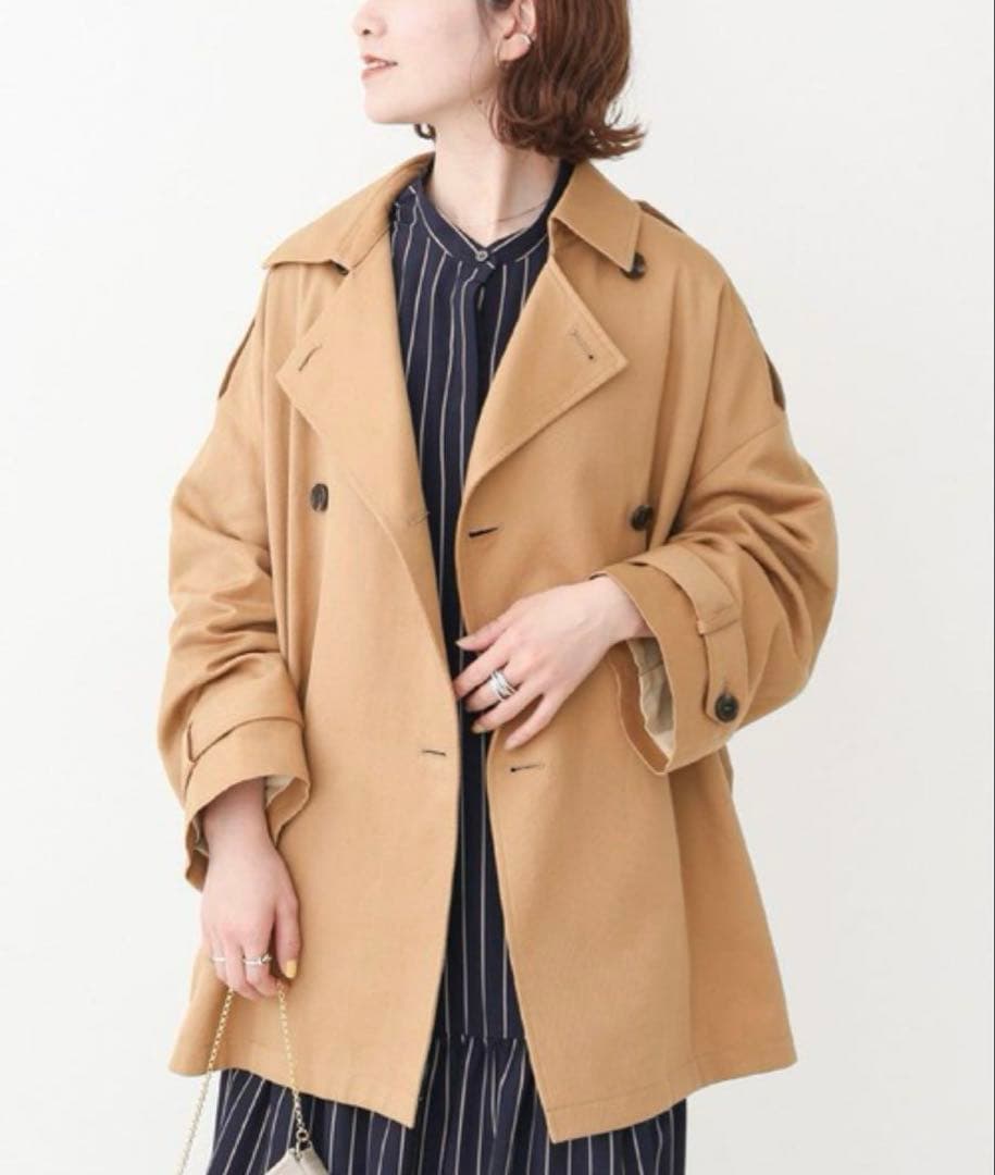 Spick&Span コットンリネンツイルオーバーミドル丈コート ベージュ 38