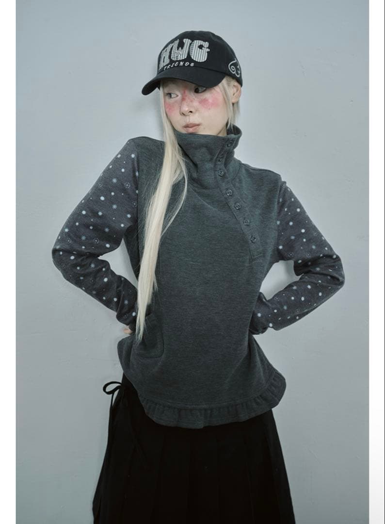 トップス HUG YOUR SKIN Flower Button Polar Top