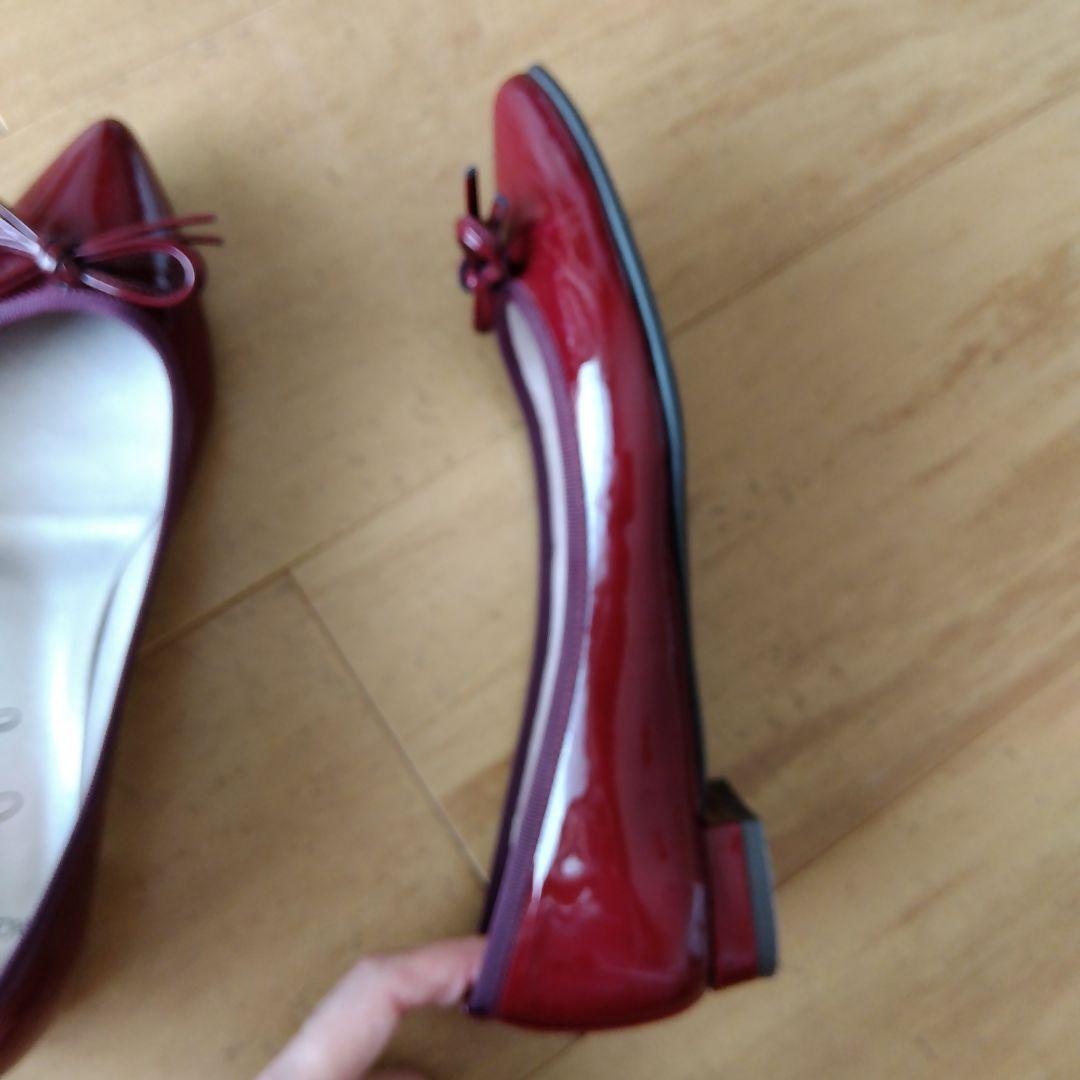 【美品】銀座カネマツ　アクアベル　ポインテッドトゥ フラットシューズ　赤22.5