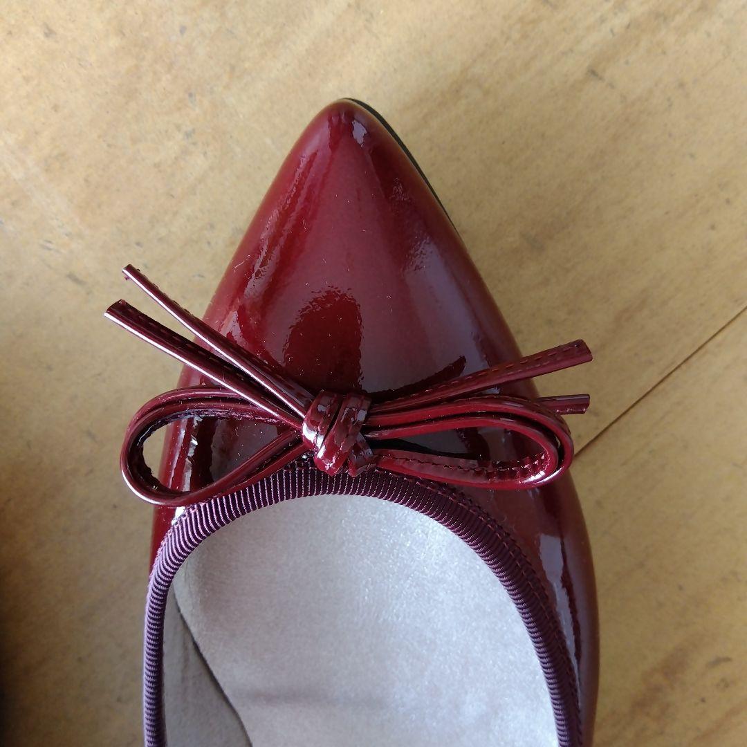 【美品】銀座カネマツ　アクアベル　ポインテッドトゥ フラットシューズ　赤22.5