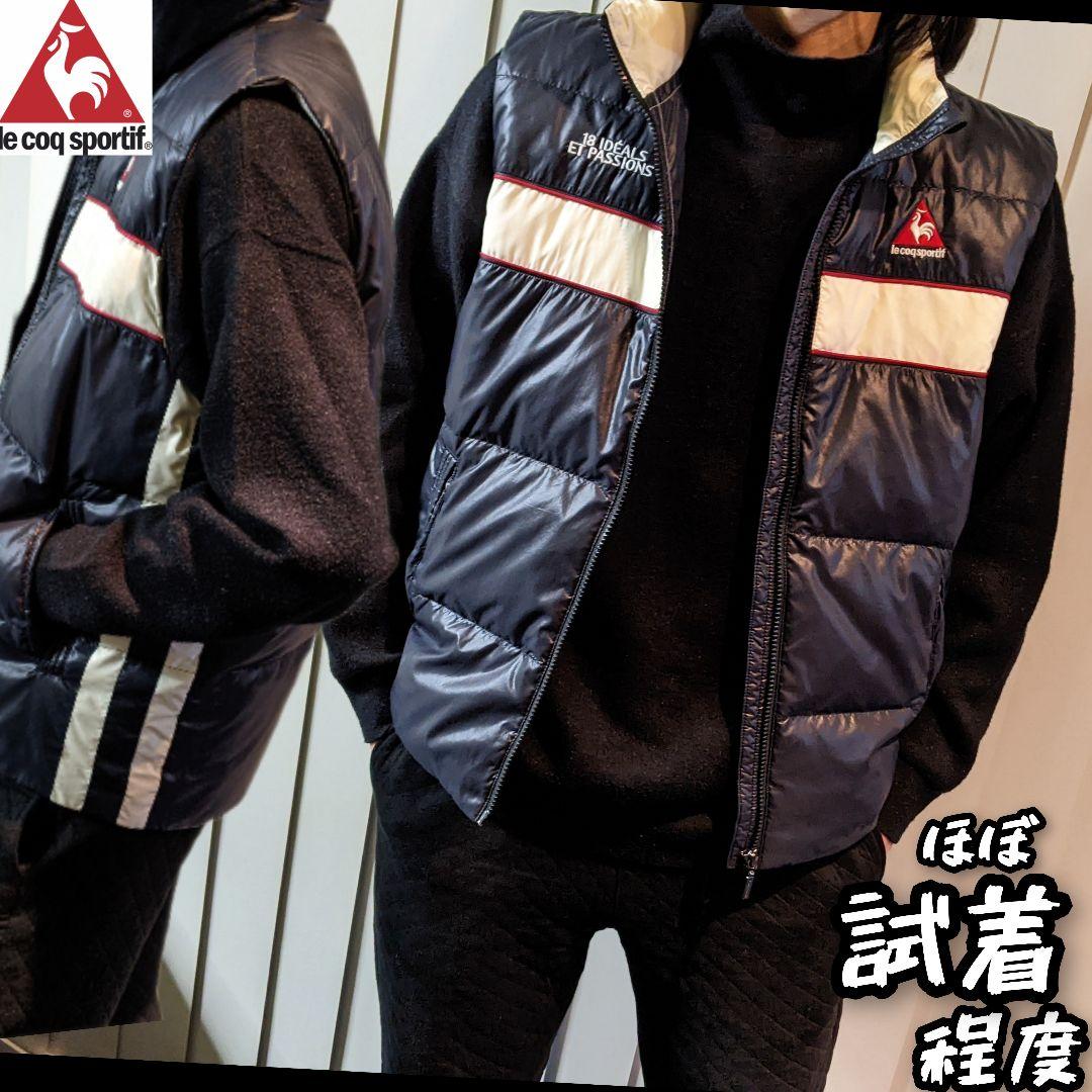 ルコック　ゴルフ　ダウンベスト　ナイロン　ウェア　デサント　アウター　紺　防寒