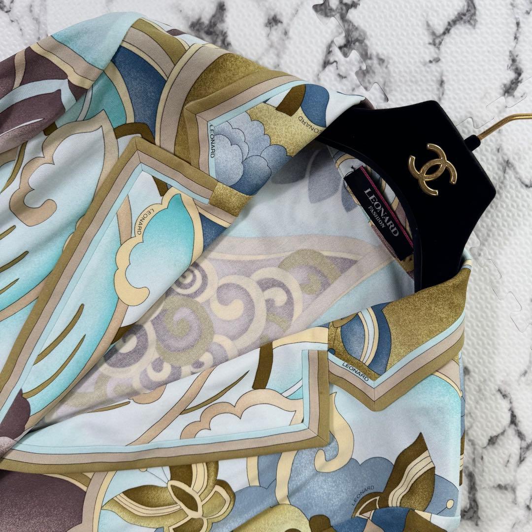 レオナール　テーラードジャケット　カンカン素材　花柄　ボタニカル　フラワー　L