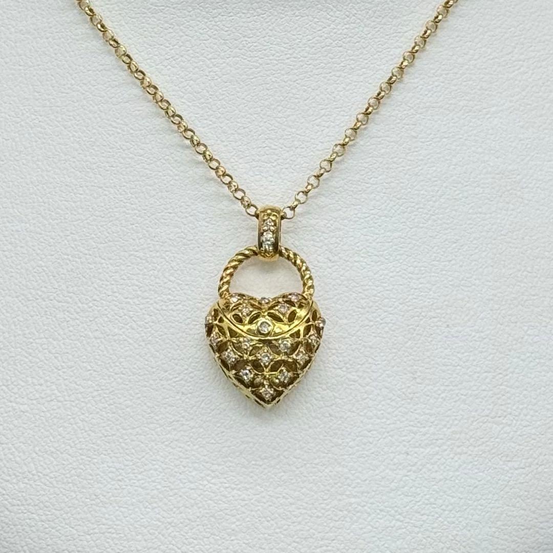 K18 ハートモチーフ ロケットペンダントネックレス