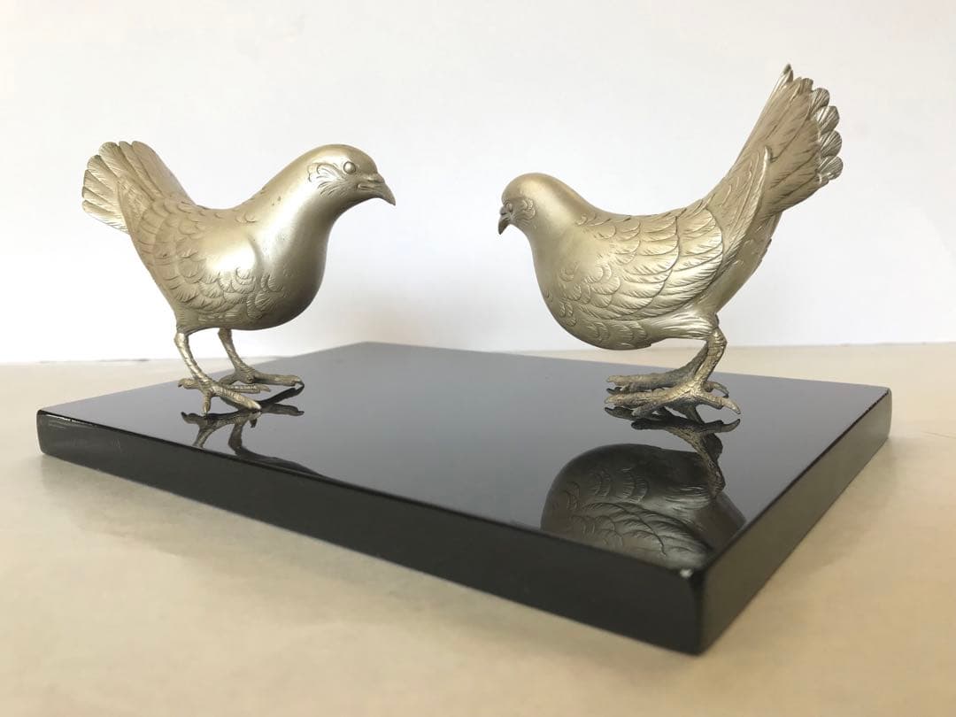 銀製:夫婦鳩置物