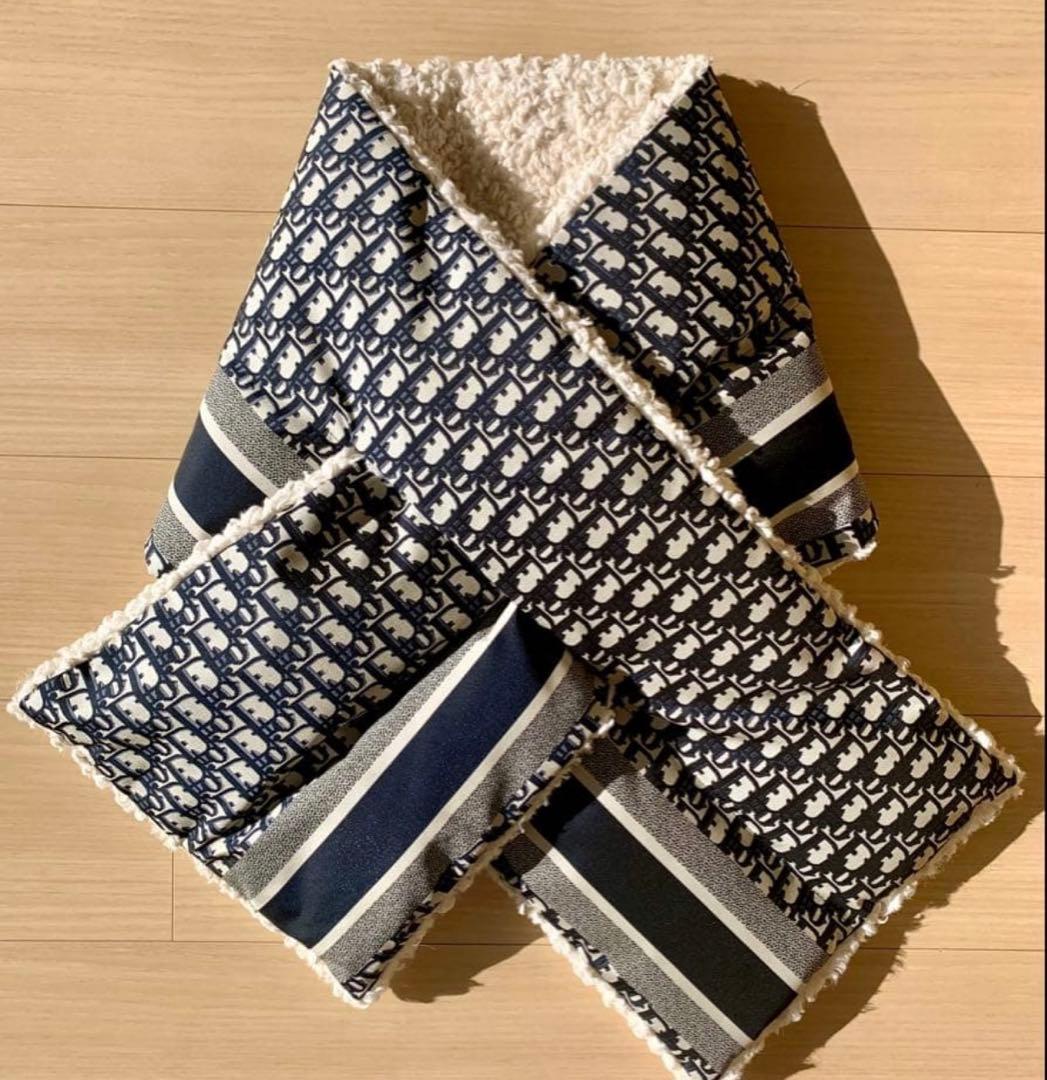 ディオール オブリーク × ボア マフラー ネイビー系 / クリーム