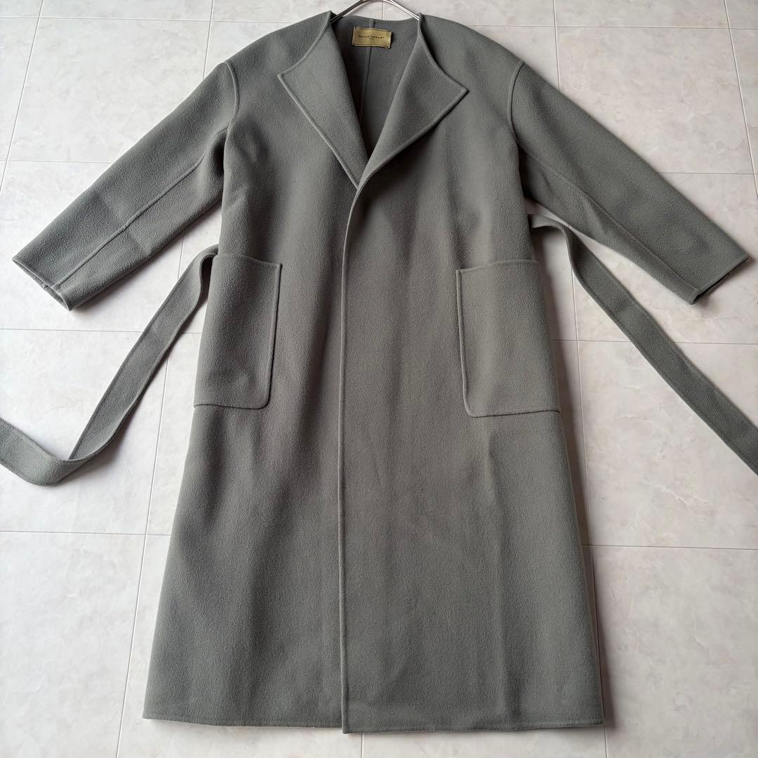 ユナイテッドアローズ ウール リバー ベルテッド ロングコート グレー 36